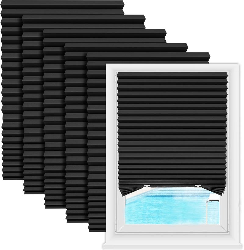 Zipcase 6 Pack Window Blackout Shades, 100% Shading Cordless Light Filtering Pleated Paper Shades, 36 in x 72 in(Fits Windows 19”- 36”), Black - Image 1